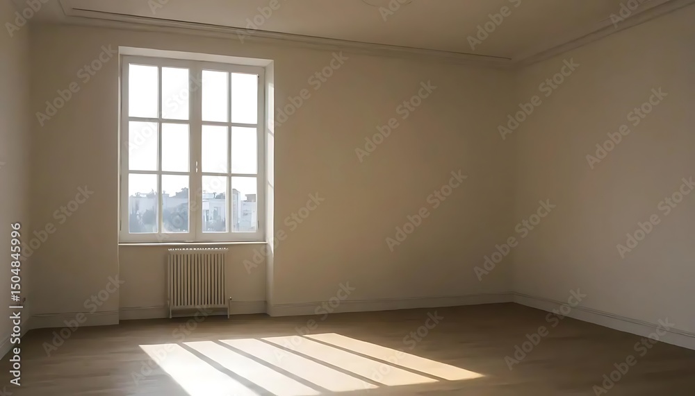 Fototapeta premium Serene room featuring natural light streaming through a multi-pane window