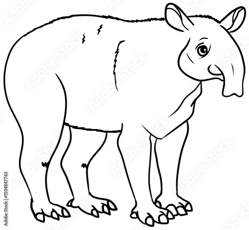 Baird's Tapir Line Art Outline Vector Drawing