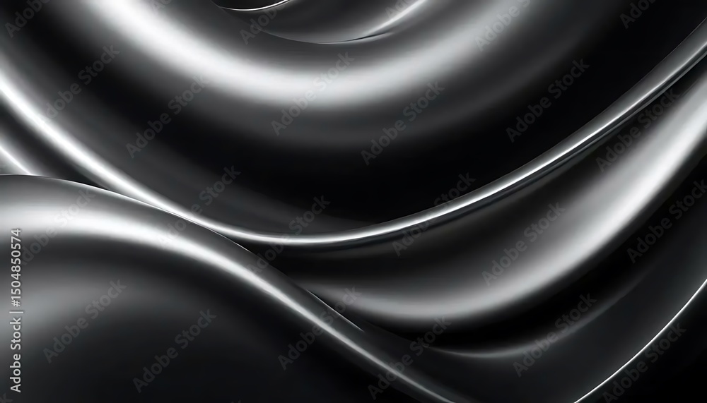 Fototapeta premium An abstract depiction shows a glossy black and silver texture, with softly flowing, elegant shapes.