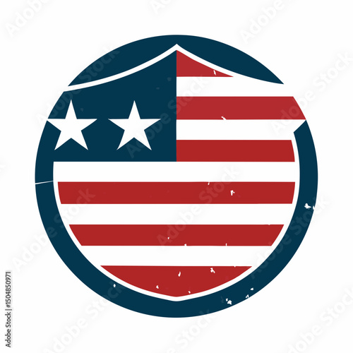 USA flag badge with aged, worn texture in vector format for use in digital artwork, web graphics, and apparel.