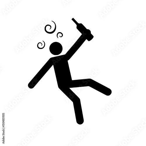 Overdrinking Symbol – Stickman Passed Out with Bottles