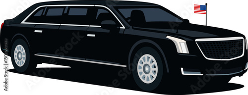 Presidential limousine with flag vector illustration