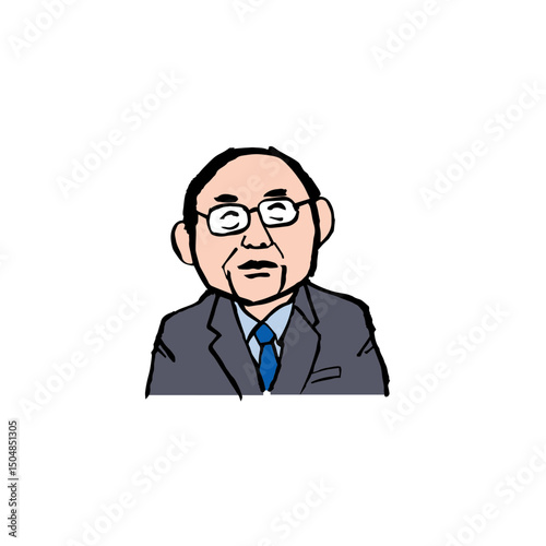 スーツを着てこちらを向いて微笑む経営者上半身カラー線画
