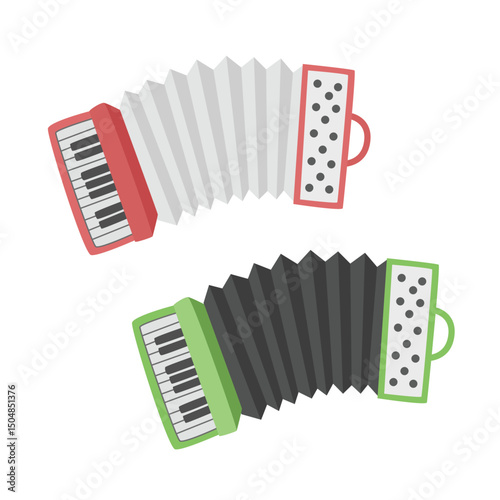 Accordion vector. Traditional Bavarian music instrument. Oktoberfest element. Flat vector in cartoon style isolated on white background.