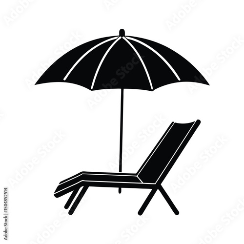Lounge chair with beach umbrella vector silhouette
