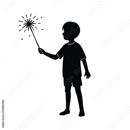 Boy holding sparkler vector silhouette
