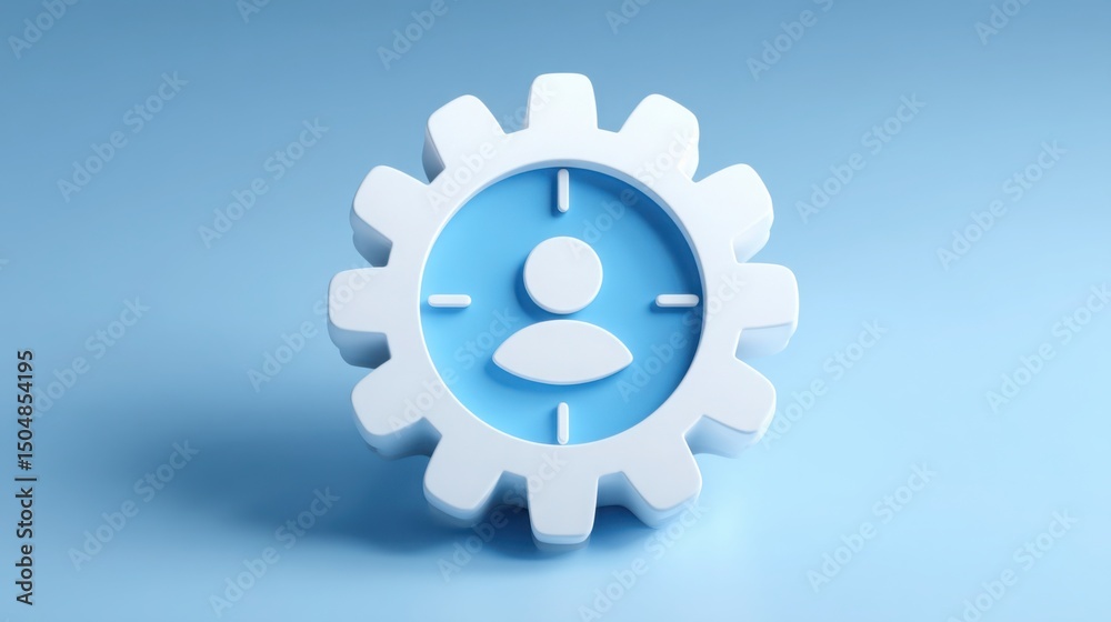 Modern hr optimization icon concept featuring gear symbol with user and clock representing efficiency and time management Modern hr optimization icon concept featuring gear symbol with user and clock representing efficiency and time management