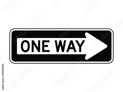 one way road sign with arrow indicating direction on white background