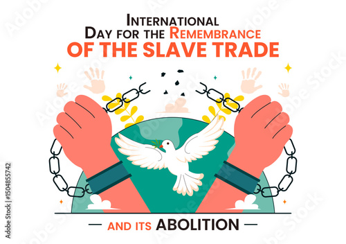 Vector Illustration for the International Day for the Remembrance of the Slave Trade and Its Abolition Featuring a Handcuff and a Dove in a Background