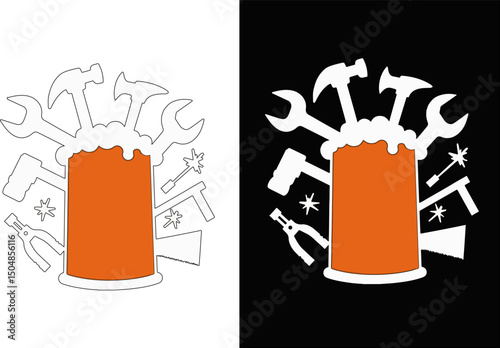 Tools Beer : a creative and artistic combination of a beer mug and construction tools.