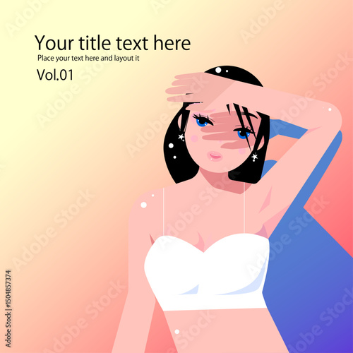 可愛い女性のボデイケアや美容のポーズのベクター画像