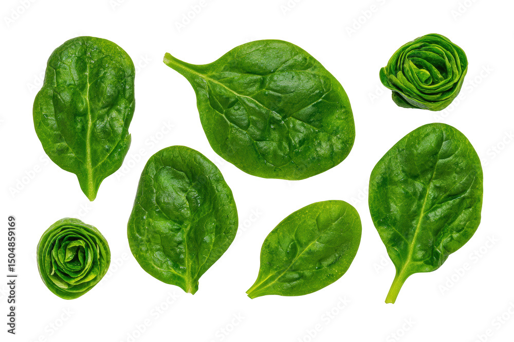 Obraz premium Baby spinach chiffonade on transparent background perfect for gourmet pizza-topping charts and soup posters