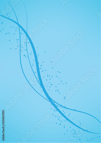 Abstract blue background with flowing light lines and curved water wave patterns