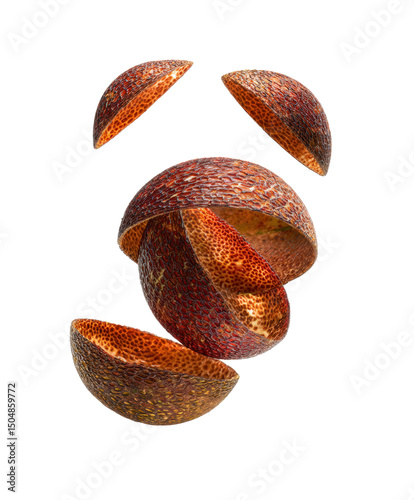Whole snake-fruit with glossy scaly skin isolated on transparent background adds exotic crunch appeal to energy-bar branding