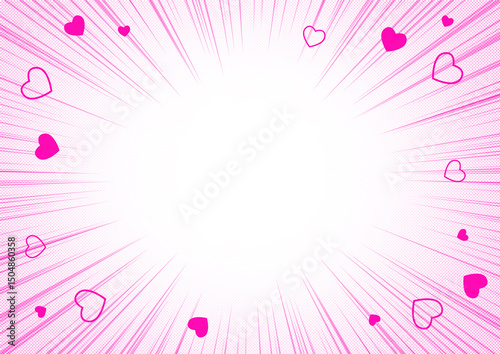 漫画 背景 トーン 放射線 集中線 イラスト　ピンク ハート