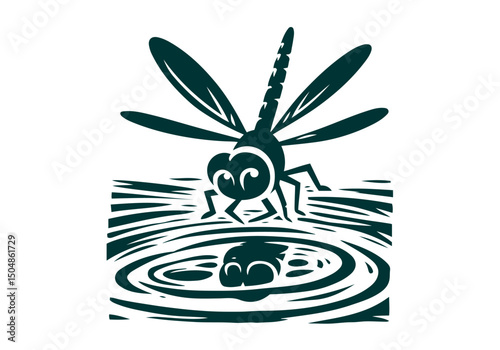 Dragonfly Hand Drawn Natural Illustration Stylized as Linocut Vector Isolated by AZ for Books, Arts, Design and Decoration Graphic Asset