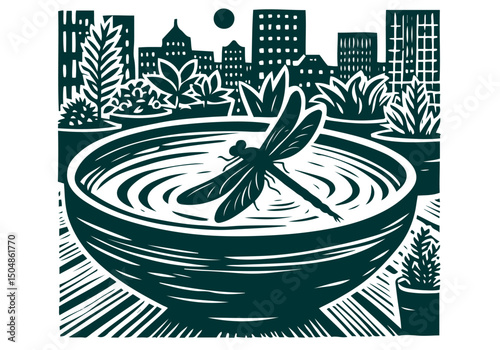 Dragonfly Hand Drawn Natural Illustration Stylized as Linocut Vector Isolated by AZ for Books, Arts, Design and Decoration Graphic Asset