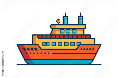 Modern Marine Cargo Ship Vector Illustration Isolated on White Background