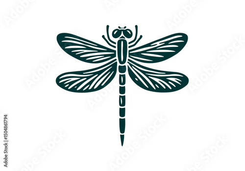 Dragonfly Hand Drawn Natural Illustration Stylized as Linocut Vector Isolated by AZ for Books, Arts, Design and Decoration Graphic Asset
