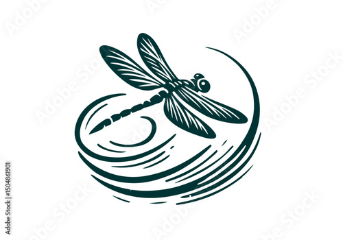 Dragonfly Hand Drawn Natural Illustration Stylized as Linocut Vector Isolated by AZ for Books, Arts, Design and Decoration Graphic Asset