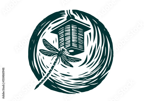 Dragonfly Hand Drawn Natural Illustration Stylized as Linocut Vector Isolated by AZ for Books, Arts, Design and Decoration Graphic Asset