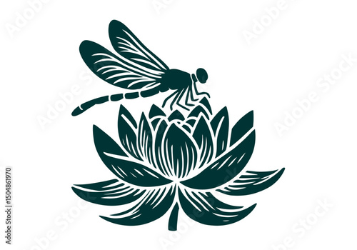 Dragonfly Hand Drawn Natural Illustration Stylized as Linocut Vector Isolated by AZ for Books, Arts, Design and Decoration Graphic Asset