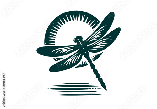 Dragonfly Hand Drawn Natural Illustration Stylized as Linocut Vector Isolated by AZ for Books, Arts, Design and Decoration Graphic Asset