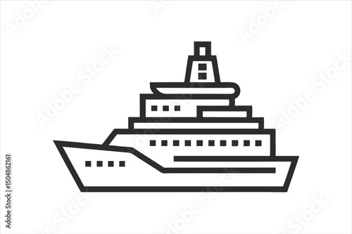 Outline Icon of Cargo Ship in Vector Line Art Style for Logistics Design
