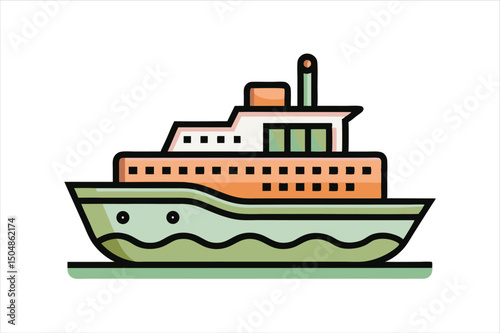 Sea Transport Ship Vector Art on White Background