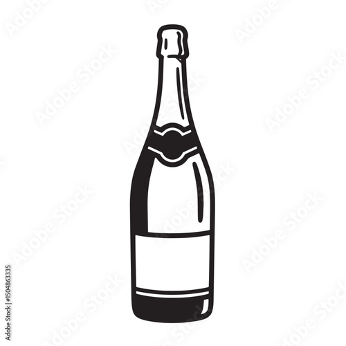 Elegant black and white silhouette illustration of a champagne bottle perfect for celebration and festive designs