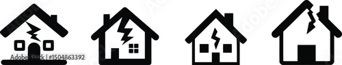 Vector silhouette of a broken house with cracks on a plain white background

