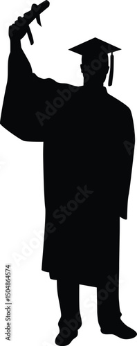 Diploma graduation silhouette illustration. Pose of happy person graduate. Student jumping graduate full body.