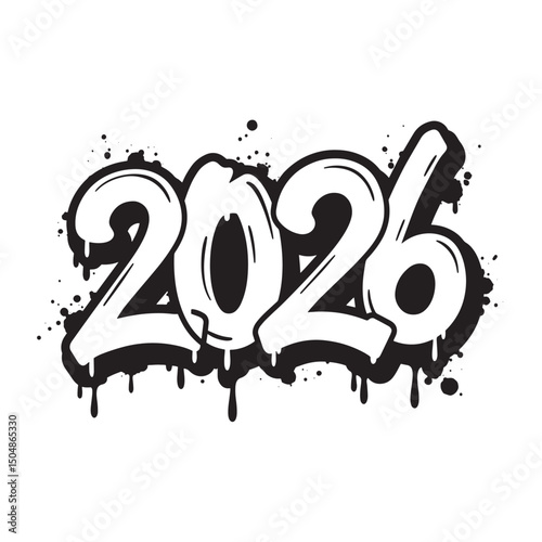 Bold graphic illustration of the number 2026 in a graffiti silhouette style