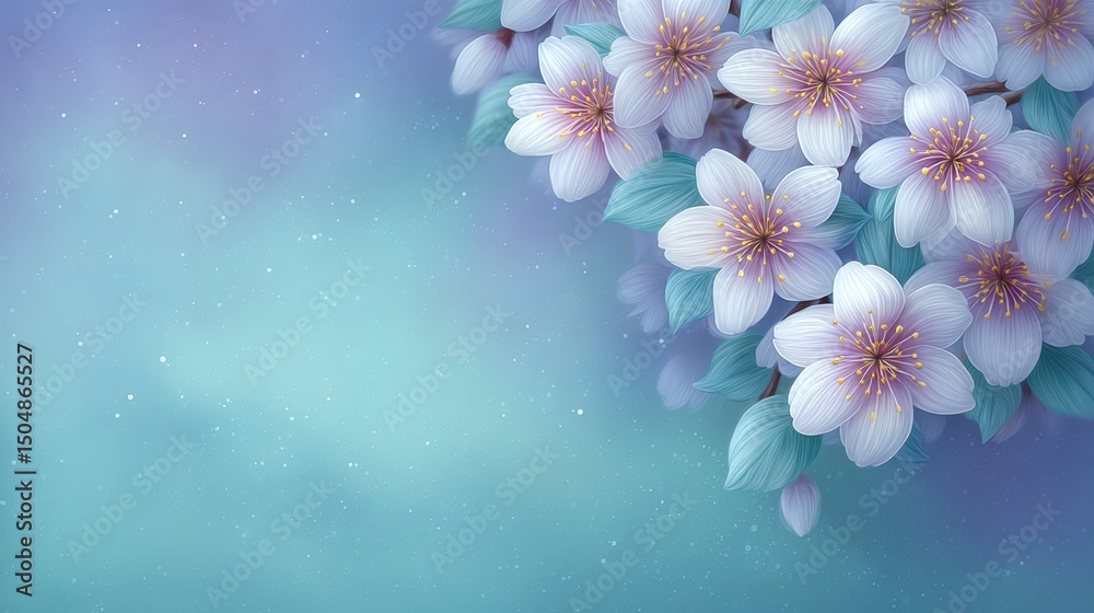 Obraz premium Soft Blue Watercolor Blossoms Spring Floral Design Beautiful Nature Background