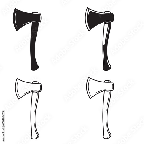 Axe collection with different styles in black and white silhouette on white background
