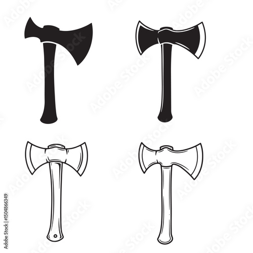 Four axe silhouettes in various styles and designs isolated on a white background