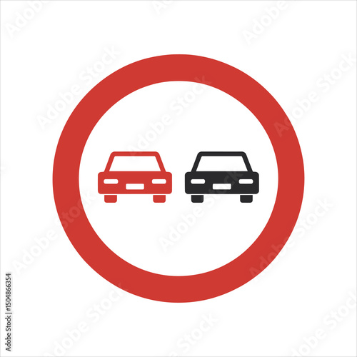 No overtaking traffic sign illustrating a prohibition against passing vehicles on the road