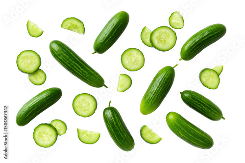 Whole mini cucumber isolated on transparent background delivers crisp freshness to spa-water branding