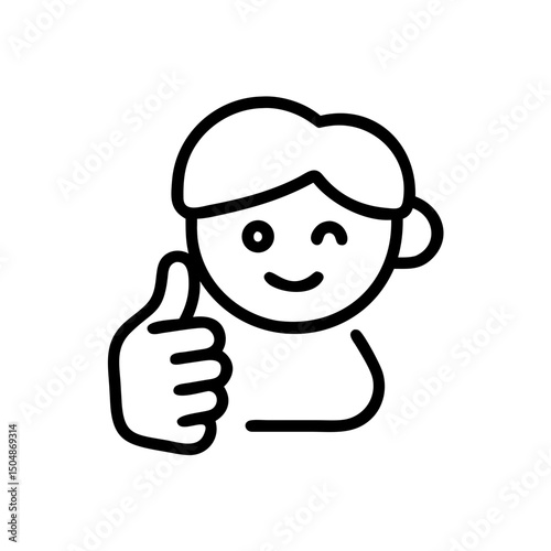 Winking person giving thumbs up in simple black line icon