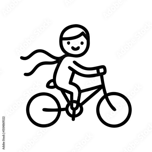 Joyful stick figure with cape rides bicycle, symbolizing freedom and adventure
