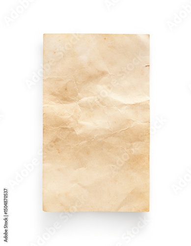Old paper sheet background. Grunge vintage paper texture isolated on white background with clipping path. Close up image.