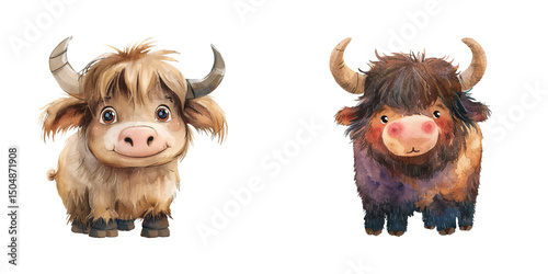 cute yak watercolor vector illustration