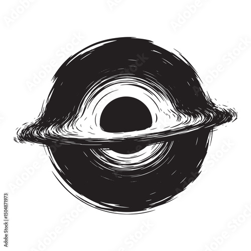 Black hole artistic silhouette vector illustration on white background for space exploration design