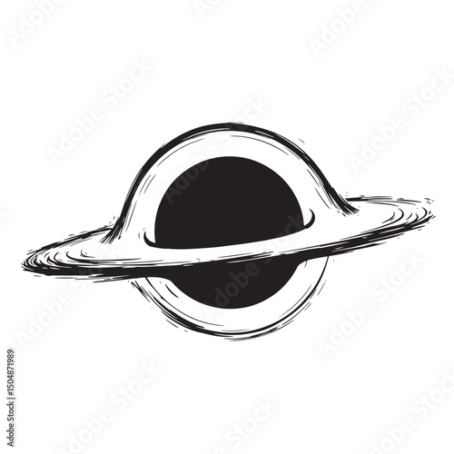Artistic silhouette illustration of a black hole with accretion disk in space