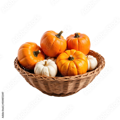 Wallpaper Mural Delightful autumnal collection of orange and white pumpkins in a woven basket, perfect for seasonal decor.. Torontodigital.ca
