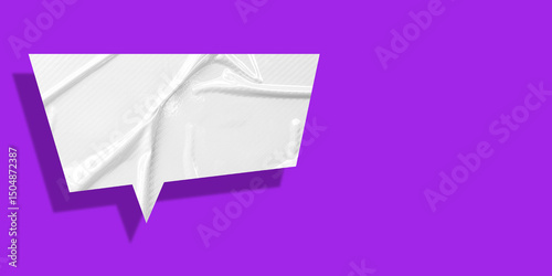 White speech bubble crumpled paper isolated on purple background