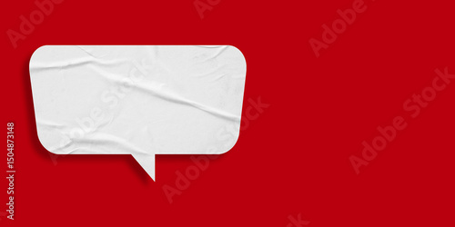 White speech bubble crumpled paper isolated on red background