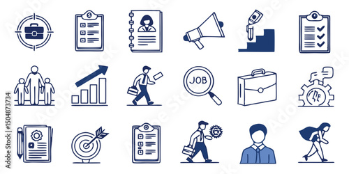 Recruitment & HR Icon Set –Flat-Style Vector Icons for Hiring, Job Search, and Human Resources