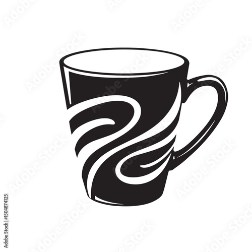 Elegant coffee cup silhouette with decorative swirls on white background for beverages