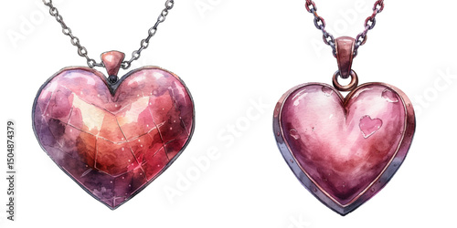 heart shaped pendant necklace watercolor vector illustration